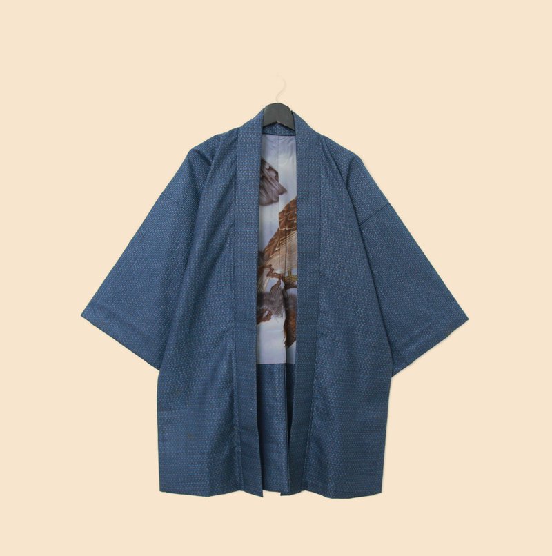 Back to Green-日本男款羽织 眺望 老鹰M-01/vintage kimono - 男装外套 - 丝．绢 