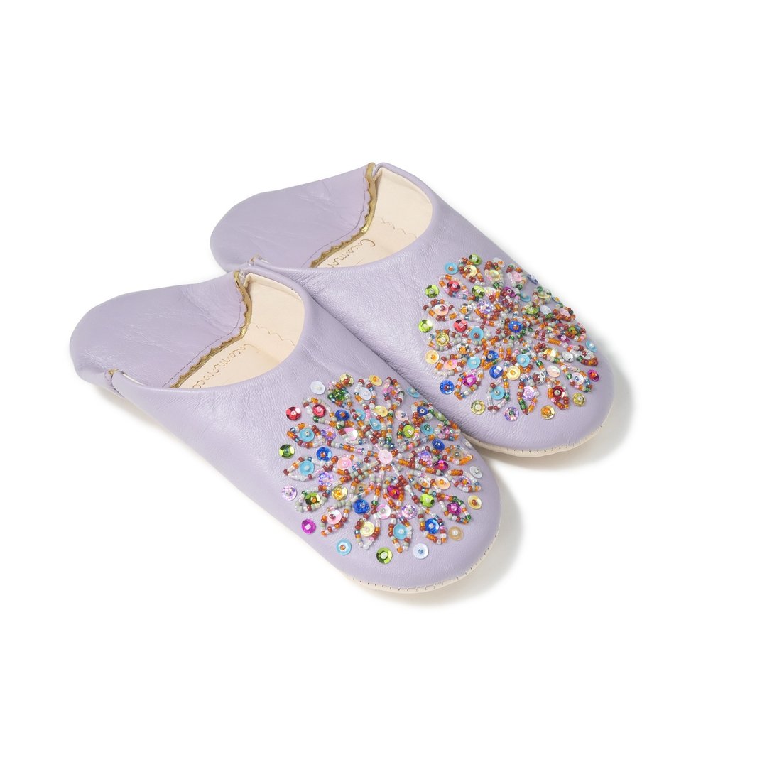 Purple / mix / moroccan Leather babouche Slippers / High quality odourless - 室内拖鞋 - 真皮 紫色