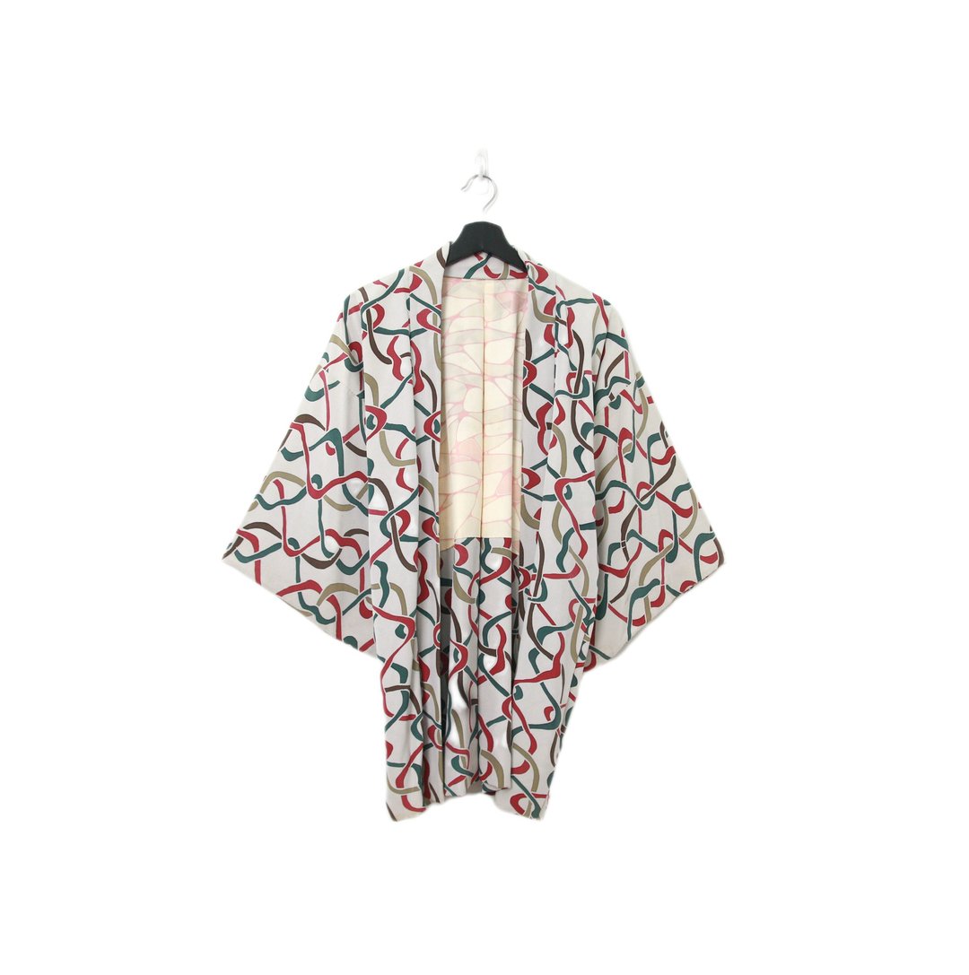 Back to Green-日本带回羽织 亮色线条 kb-76/vintage kimono - 女装休闲/机能外套 - 丝．绢 