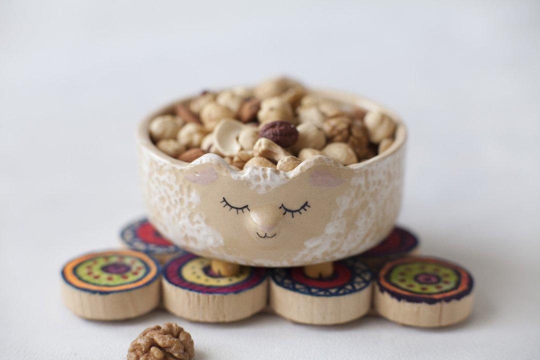 Ram sheep cute rice bowl - 碗 - 陶 白色