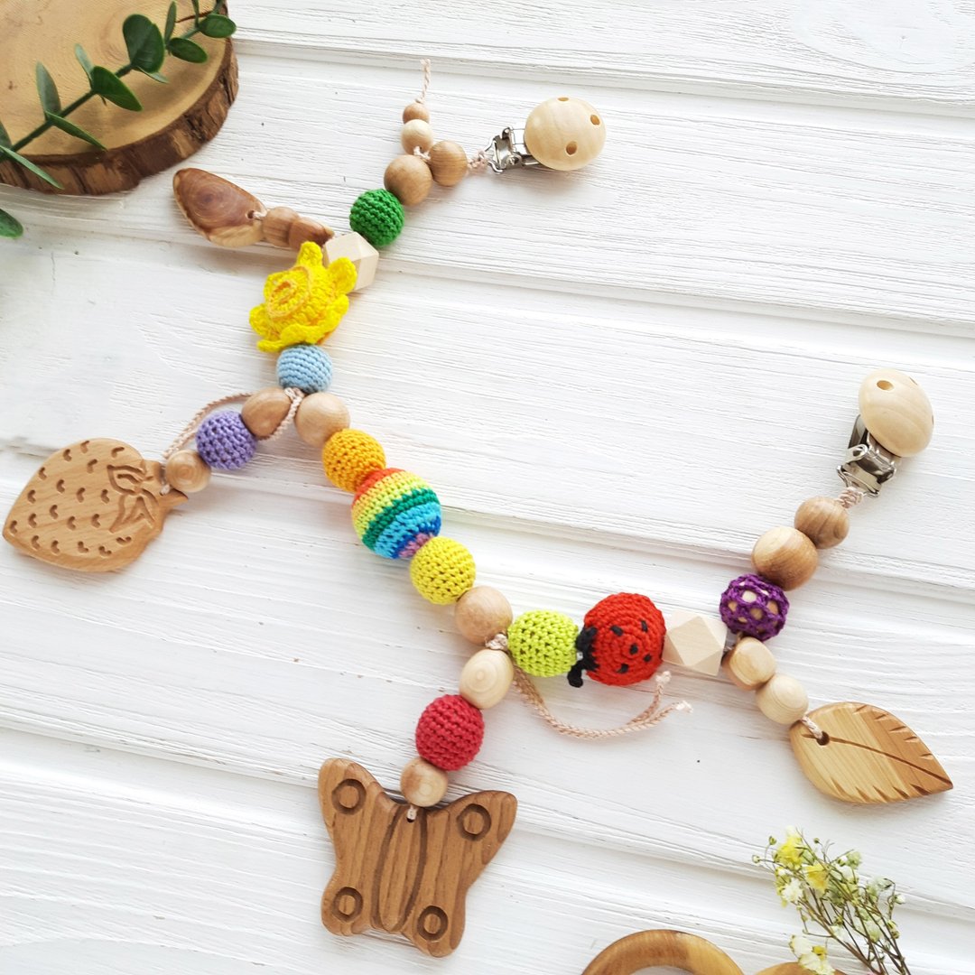Wooden stroller toy for baby - summer car seat toy - pram Garland rainbow - 婴儿饰品 - 木头 多色