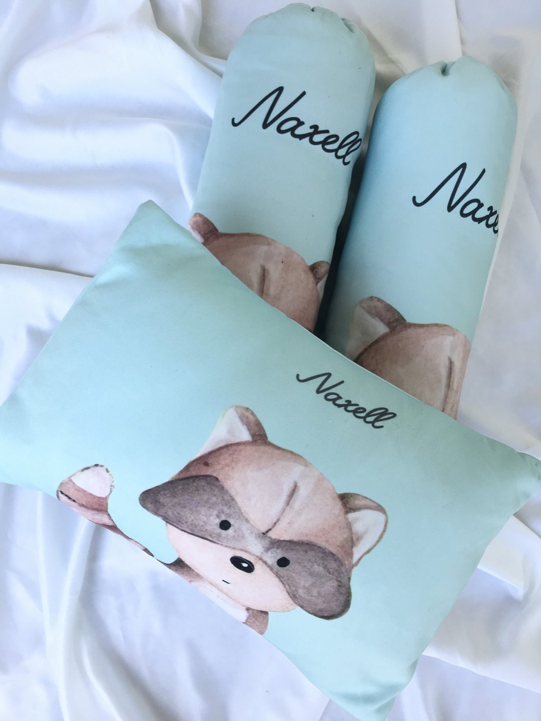 Personalized Baby Bolster and Pillow Gift Set - 满月礼盒 - 棉．麻 蓝色