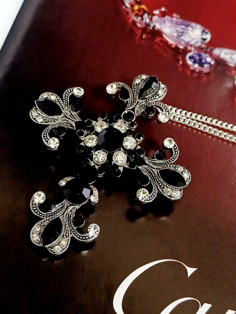 vintage jewelry  古典歌德奥地利水晶十字架 胸针 项链 - 项链 - 其他金属 