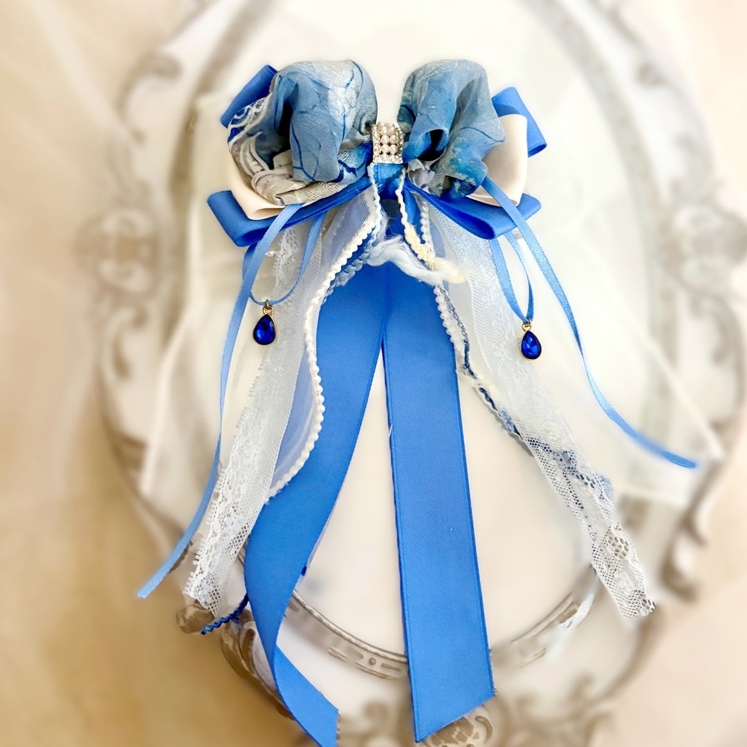 长版垂坠蝴蝶结发夹 马尾夹 抓夹 弹夹 自动夹 边夹 发叉 发梳 - 发饰 - 其他材质 蓝色