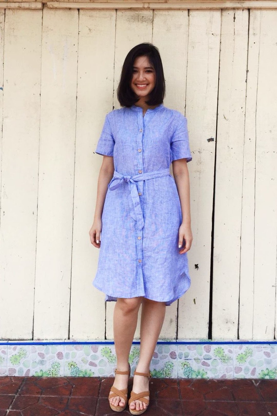 Teresa Blue Shirt Dress - 洋装/连衣裙 - 棉 蓝色