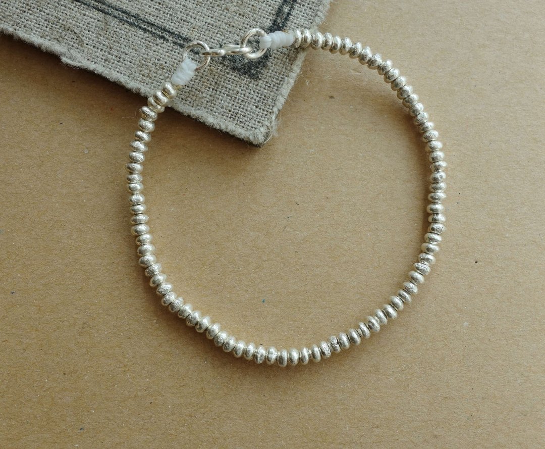 ~米+熊~ 扁圆银珠手链 /银 手链 / 925纯银手链 / 925 silver bracelet - 手链/手环 - 其他金属 银色
