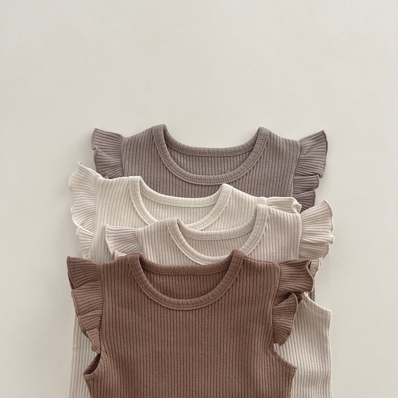 *新色上架*韩国暗直纹布荷叶袖连身衣套装•Swing Bodysuit Set• - 包屁衣/连体衣 - 棉．麻 