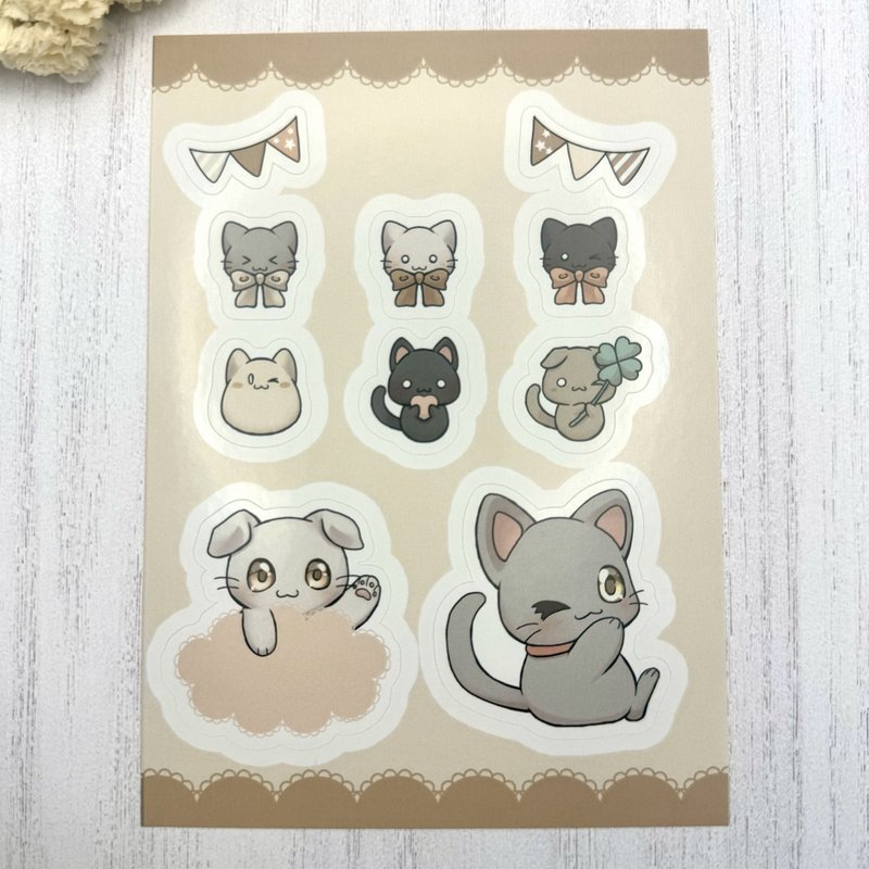 半切猫毛绒版。 - 贴纸 - 纸 白色