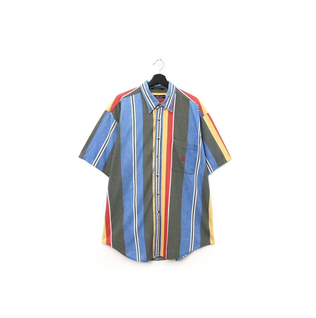 Back to Green- 短袖条纹衬衫 柔和亮色 vintage shirt - 男装衬衫 - 棉．麻 