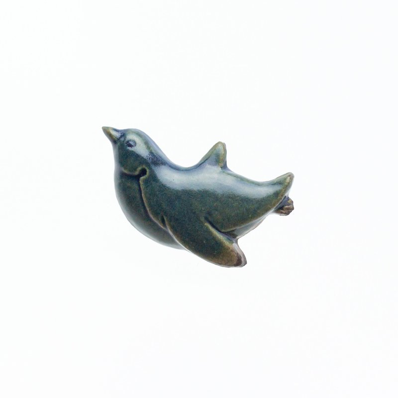 ceramics brooch penguin antique blue - 胸针 - 陶 绿色