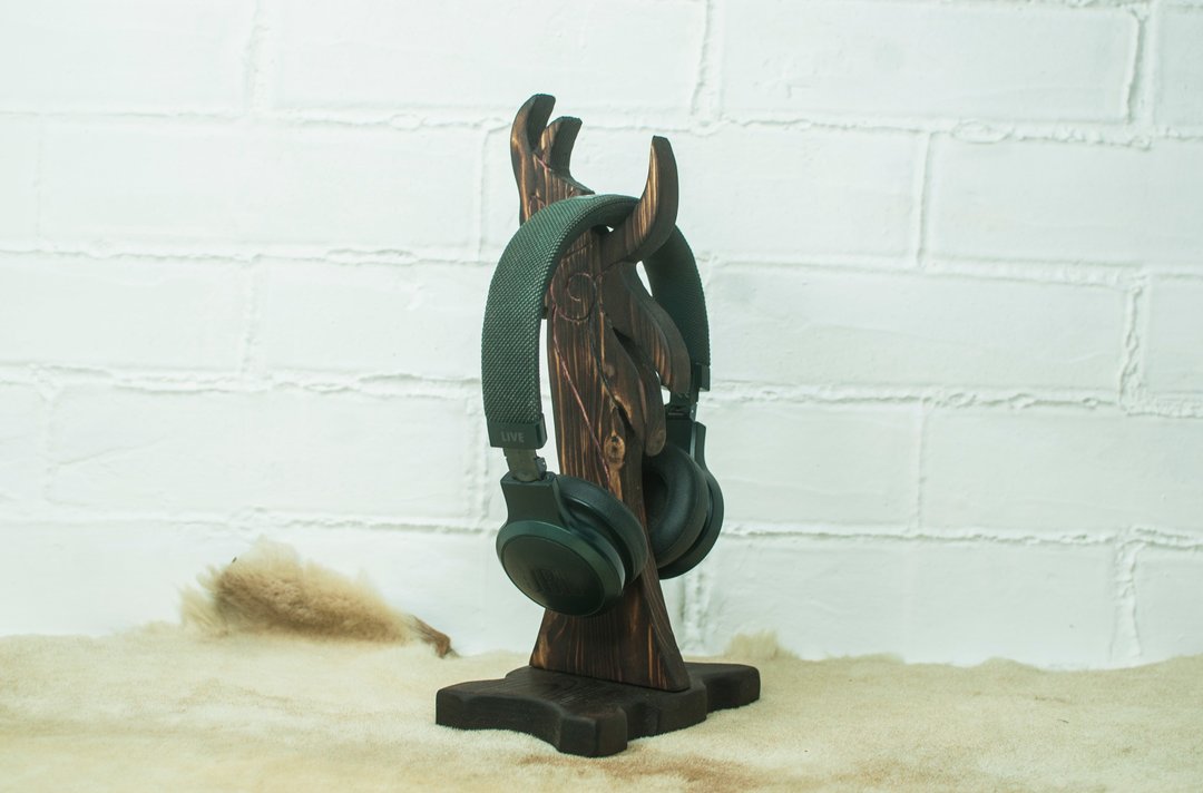 Tabletop Headphone Holder Scandinavian mythological Dragons viking decor - 耳机收纳 - 木头 咖啡色