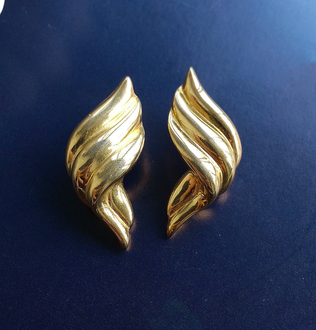 Vintage Jewelry 西洋古董饰品 金色调 摩登 扭旋 针式耳环 - 耳环/耳夹 - 其他金属 金色