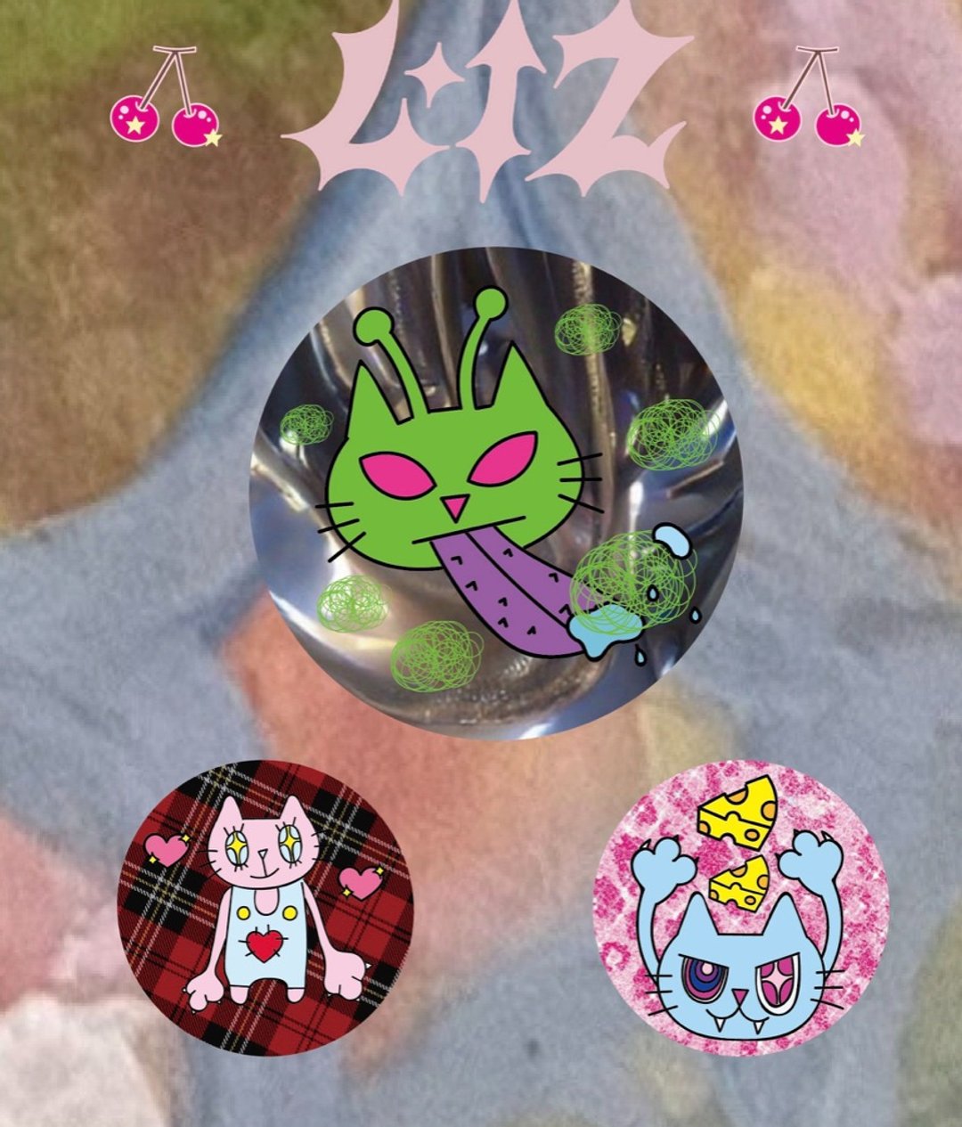 外星猫咪徽章组 - 耳环/耳夹 - 其他金属 多色