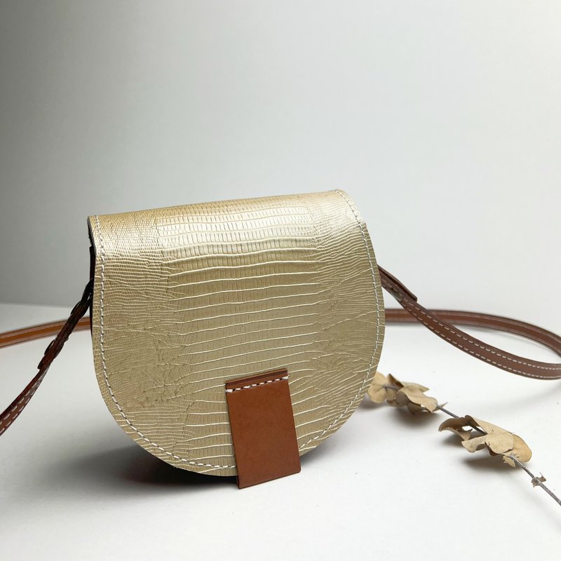 【免费刻名】迷你马鞍包-附背带-小废包 - 侧背包/斜挎包 - 真皮 金色