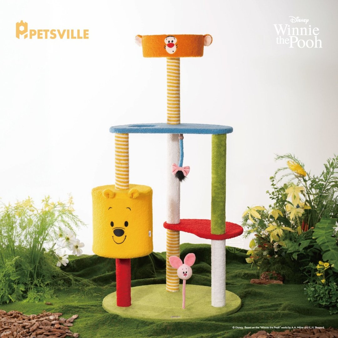 【PETSVILLE&迪士尼】小熊维尼派对猫爬架 - 抓板/跳台 - 聚酯纤维 黄色