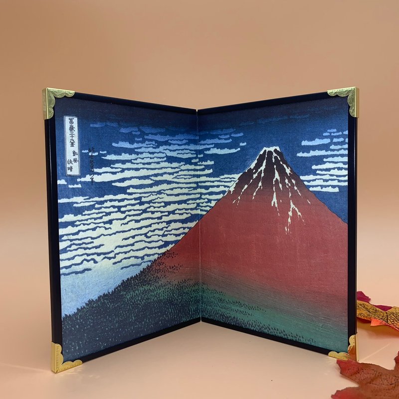 【屏风】 浮世绘 葛饰北斋 凯风快晴 赤富士 摆设 收藏 (小) - 摆饰 - 纸 红色