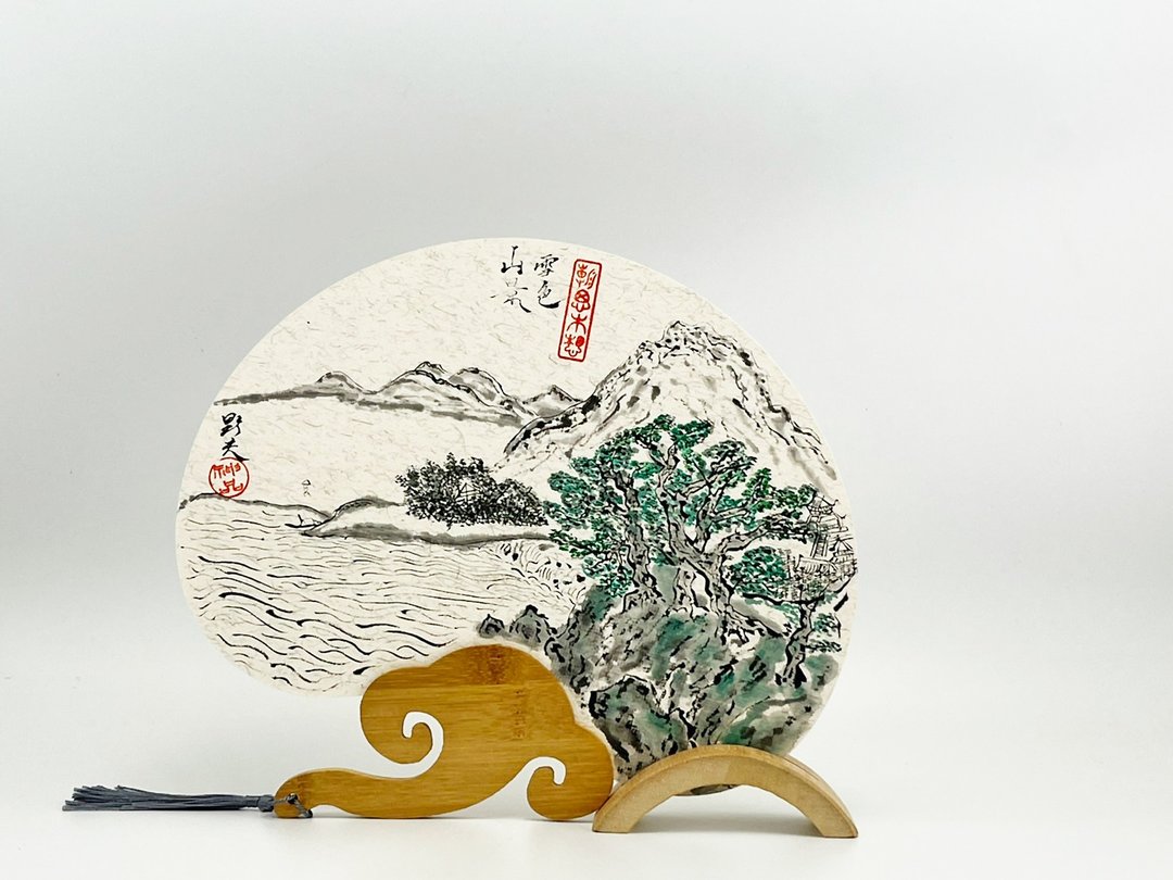 手绘古典造型扇-雪色山景 - 摆饰 - 纸 绿色