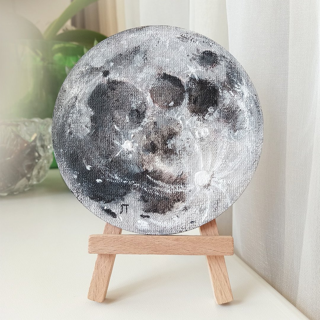 原创丙烯画月亮艺术宇宙小圆形装饰 - 墙贴/壁贴 - 其他材质 灰色