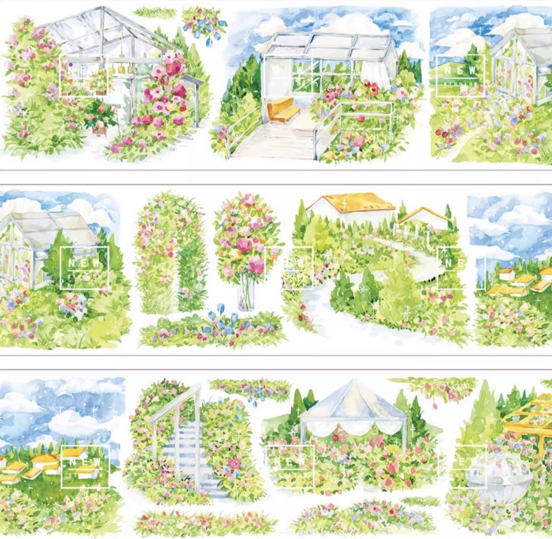 绿意花园 夏色の風景 水彩畫造景 PET 和紙膠帶 台灣製 10米卷 - 纸胶带 - 其他材质 绿色