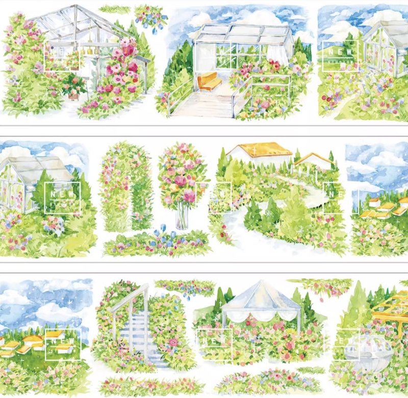 绿意花园 夏色の風景 水彩畫造景 PET 和紙膠帶 台灣製 10米卷 - 纸胶带 - 其他材质 绿色