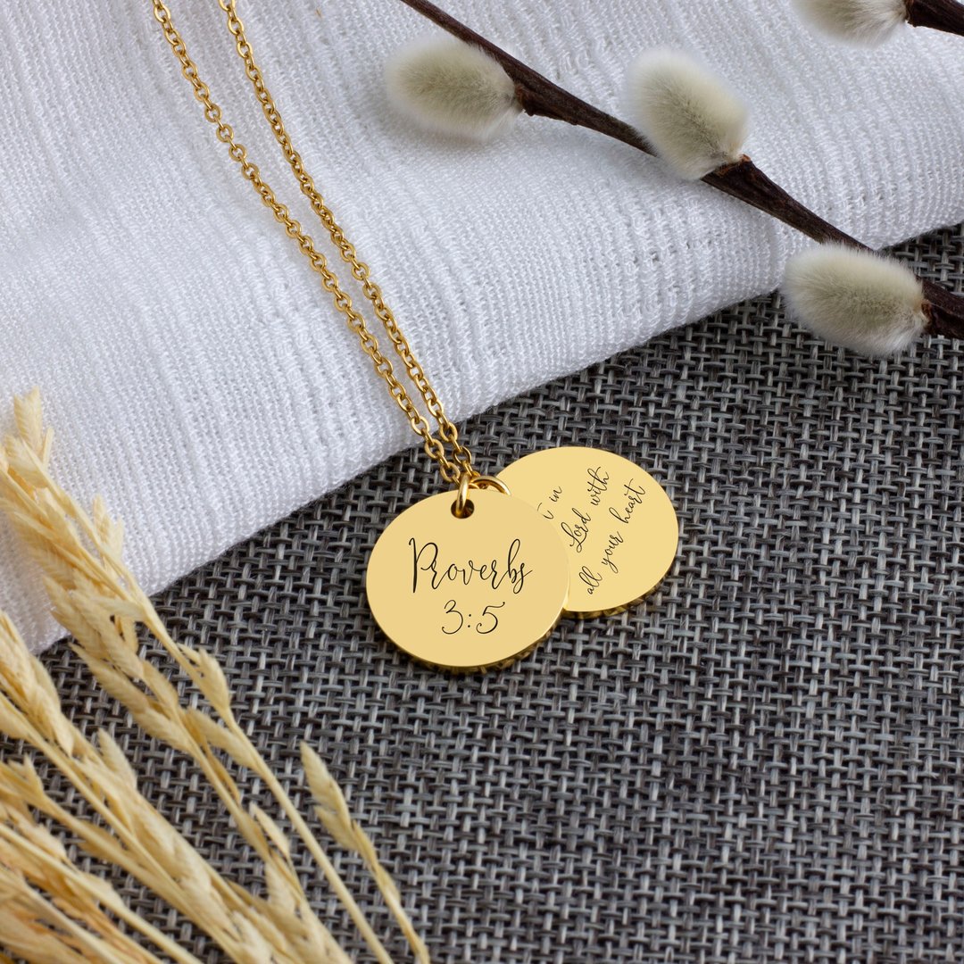 Custom Christian Scripture Necklace Biblical Inspiration Verse Jewelry Joyful - 项链 - 其他金属 金色