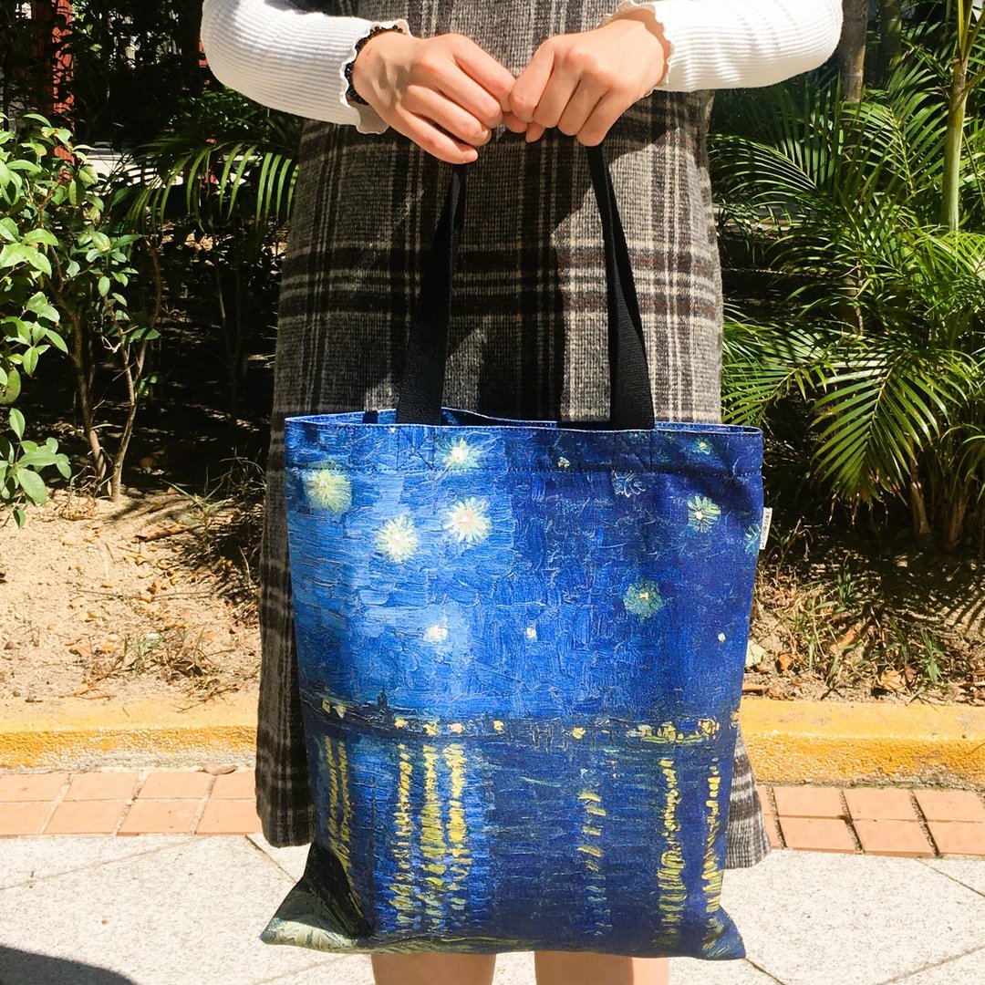 梵高拉链帆布袋-河上的星夜 纯棉环保 优质印制 自家出品 - 手提包/手提袋 - 棉 蓝色