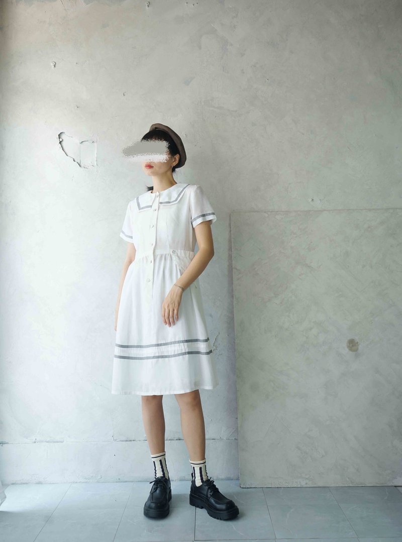 寻宝古着-清新白色水手服口袋洋装 - 洋装/连衣裙 - 聚酯纤维 白色