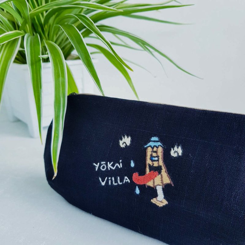 Linen Pencil Case / KasaObake - 化妆包/杂物包 - 亚麻 黑色