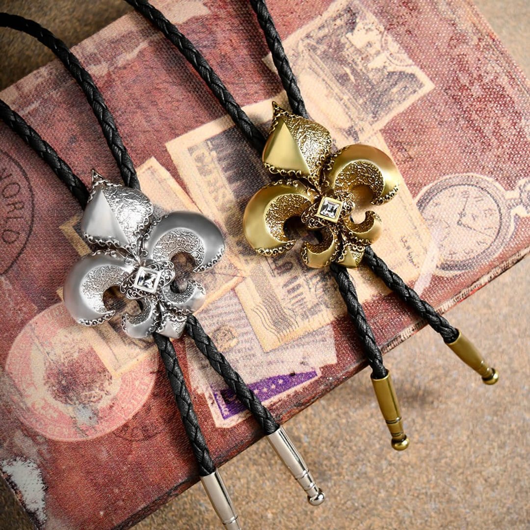 绅士狂潮鸢尾花 保罗领带 Bolo Tie 皮革项链 皮绳领带 长项链 - 领带/领带夹 - 人造皮革 银色