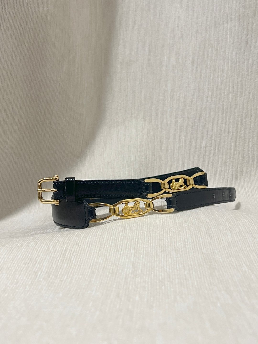 Celine稀有黑色皮带金色马车皮带腰带 日本中古Vintage - 皮带/腰带 - 真皮 黑色