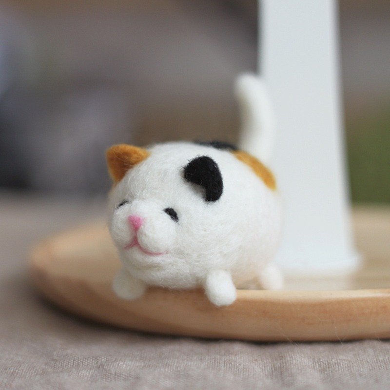 圆滚滚肥花猫羊毛毡钥匙圈材料包 圣诞礼物(附影片教学) - 编织/刺绣/羊毛毡/裁缝 - 羊毛 白色