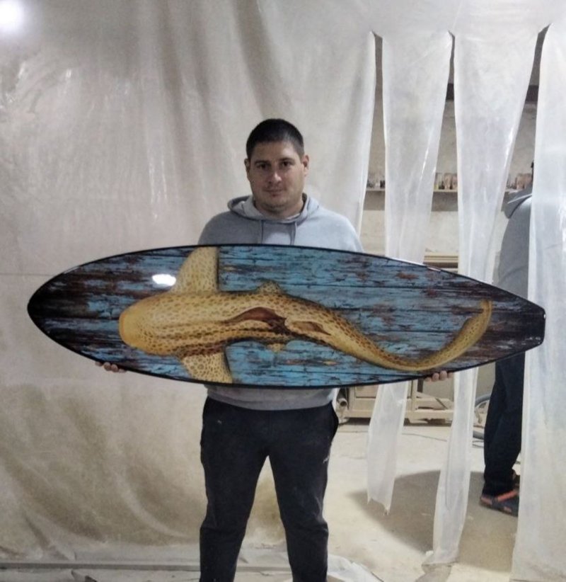 Surfboard Wall Art, Surfers gift, Leopard Shark, Wave, Beach Decor, Vintage - 墙贴/壁贴 - 木头 多色