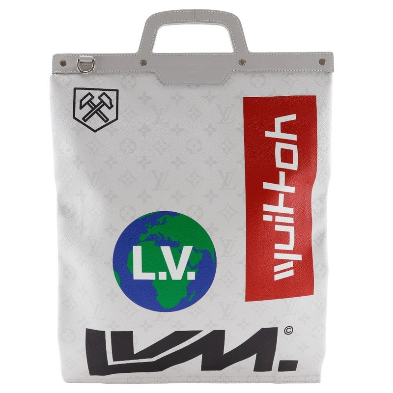 【日本直送】路易威登 LOUIS VUITTON FLAT VERTICAL TOTE 手提包 M44627 浅灰色 UB2129 男士【二手】 - 手提包/手提袋 - 真皮 白色