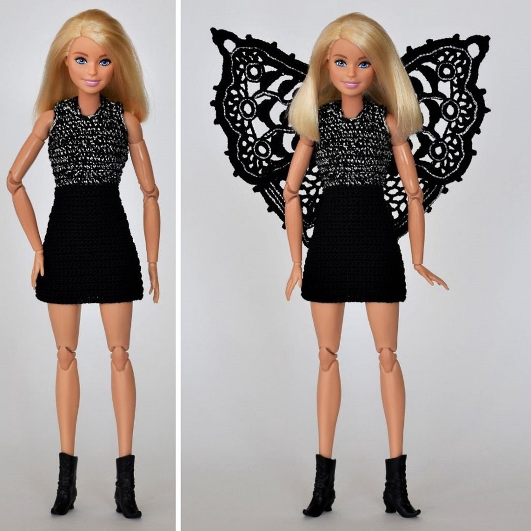 Crochet dress Barbie doll pattern pdf (electronic file, digital download) - 编织/刺绣/羊毛毡/裁缝 - 棉 黑色