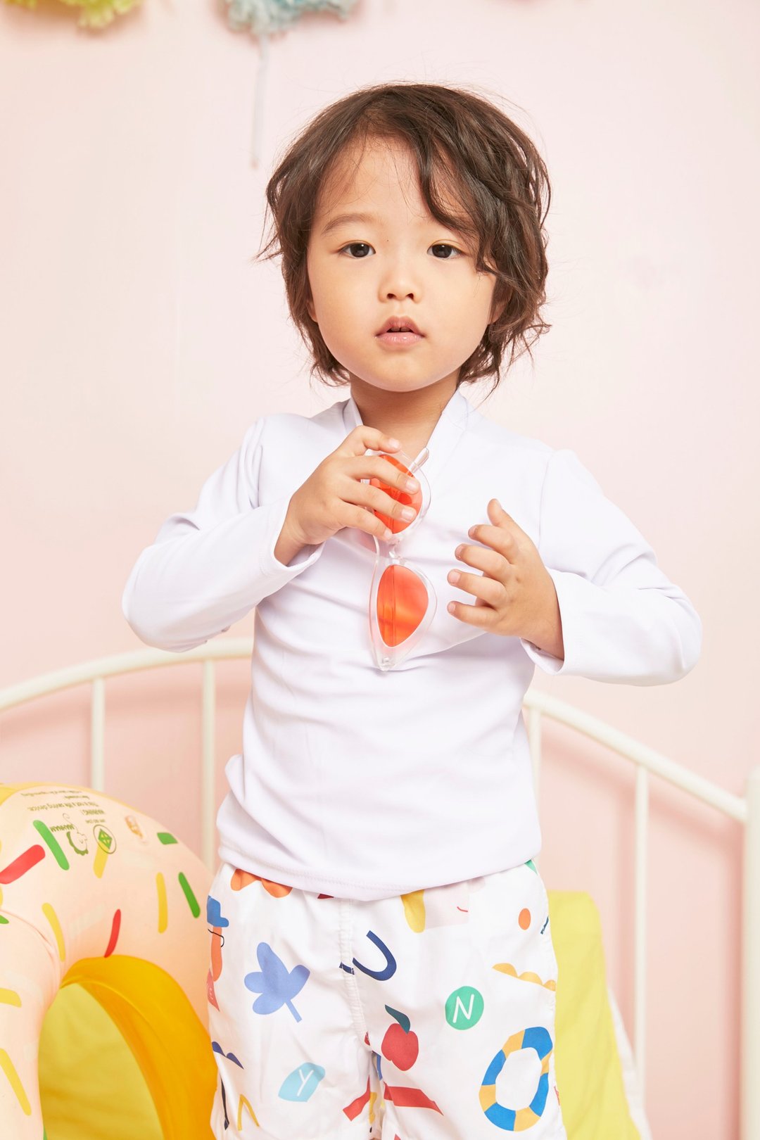 Beach Babe & Beach Boy : Baby & Adult Swim Trunks : NY White + White Rashguard - 泳衣/游泳用品 - 其他材质 白色