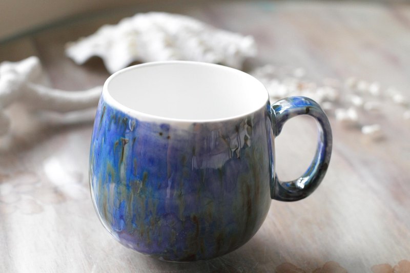 手工上釉油画风瓷杯/马克杯18 - 咖啡杯/马克杯 - 陶 蓝色