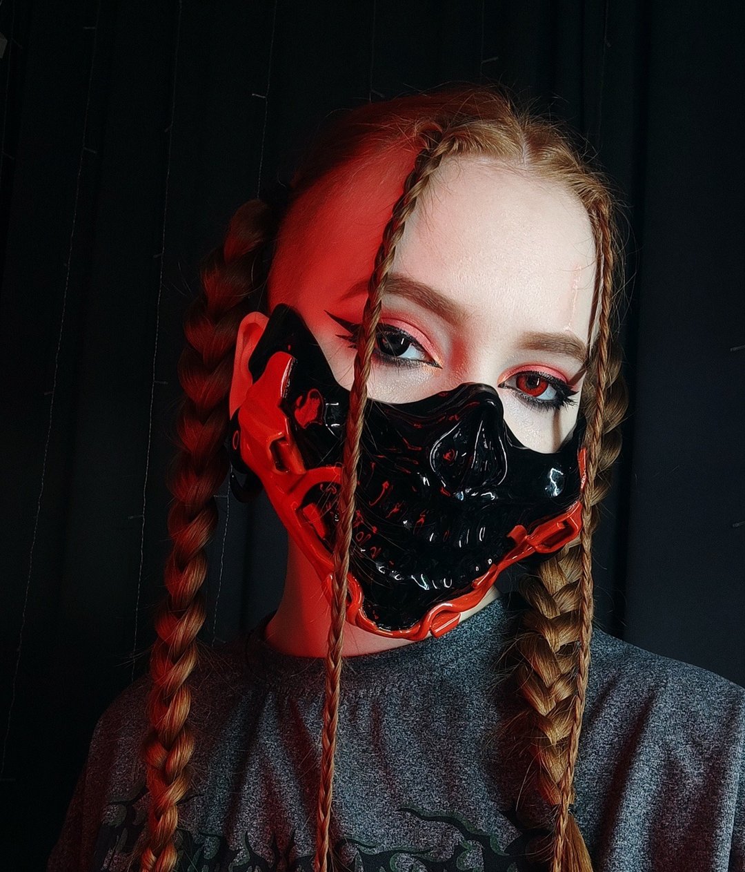 Mask skull cyberpunk demon halloween mortal kombat sabziro scorpion death - 口罩 - 塑料 黑色