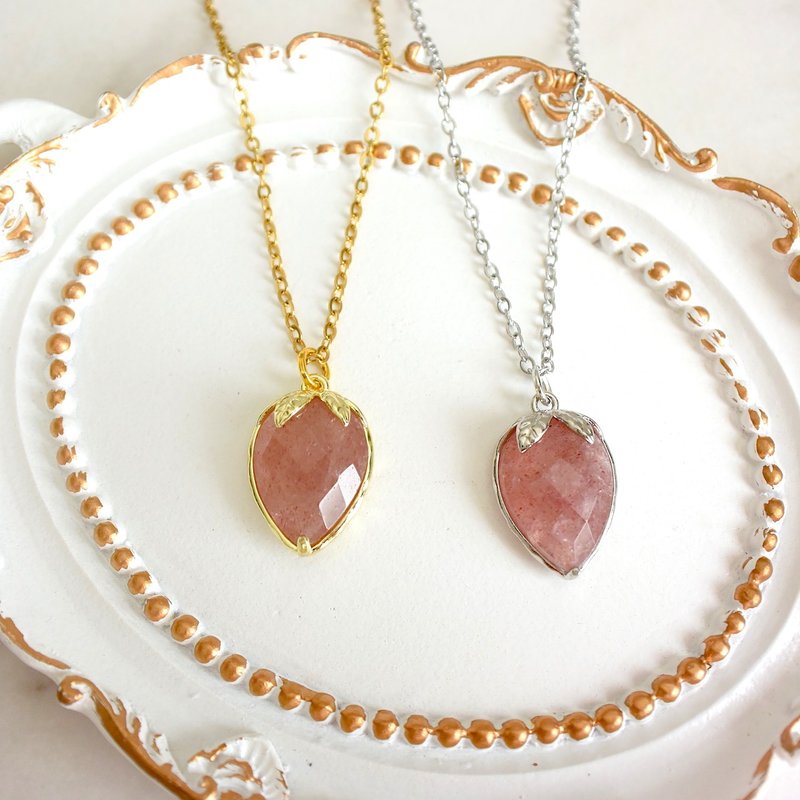 草莓石英草莓项链 - 项链 - 半宝石 粉红色