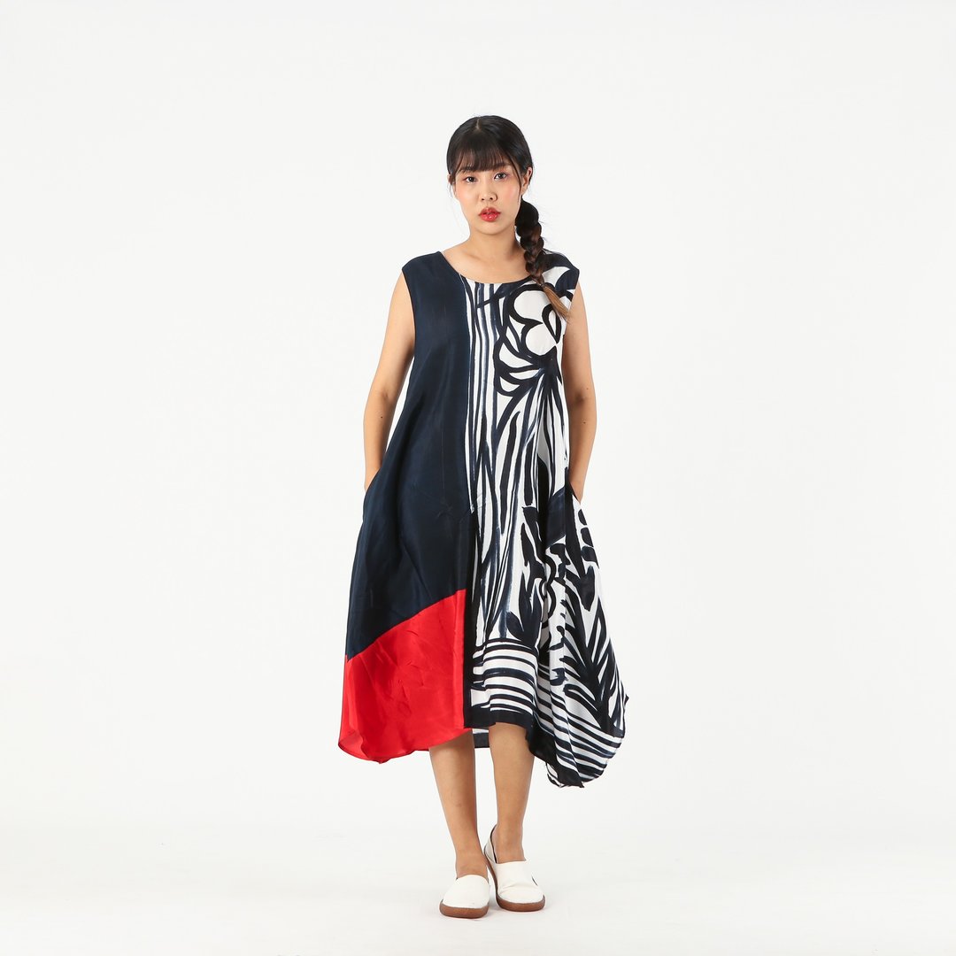 Sac Sleeveless Dress Soft Cotton Silk Hand Paint for Holiday - 洋装/连衣裙 - 棉 黑色