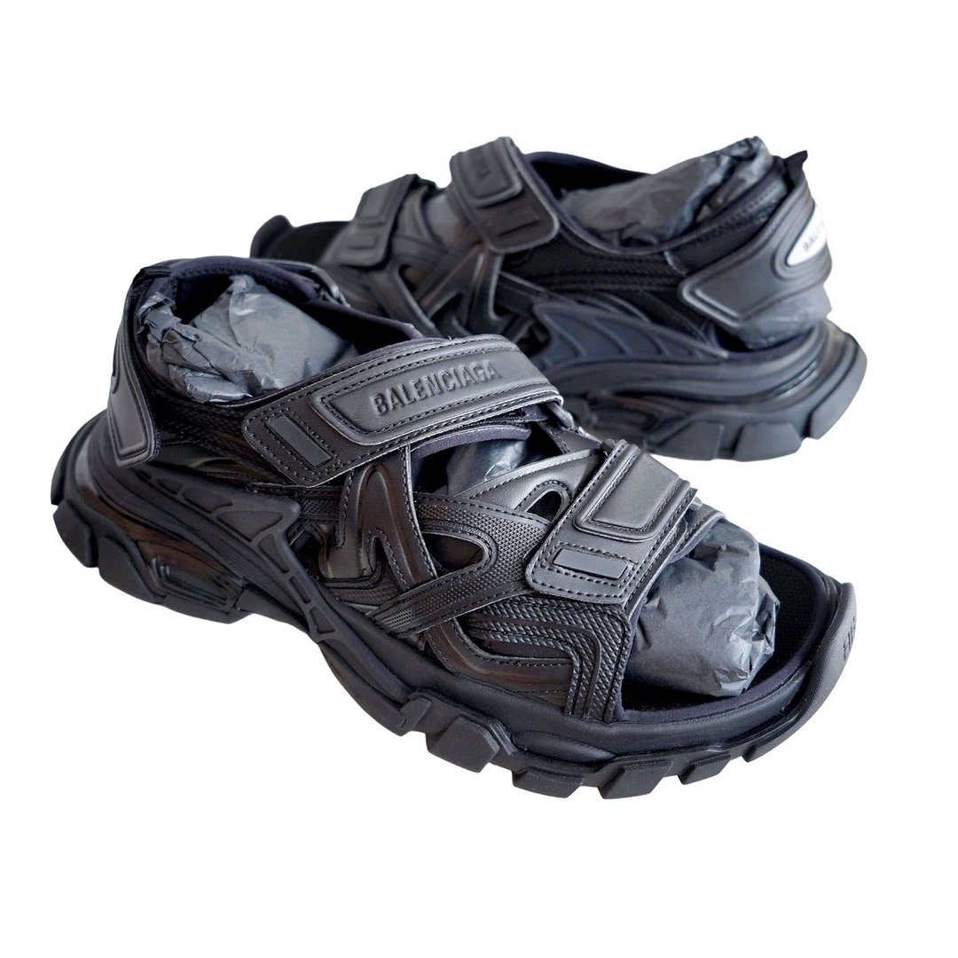 (EU39) Sandales en Caoutchouc Velcro Noires Track Balenciaga - 男女凉鞋 - 真皮 黑色