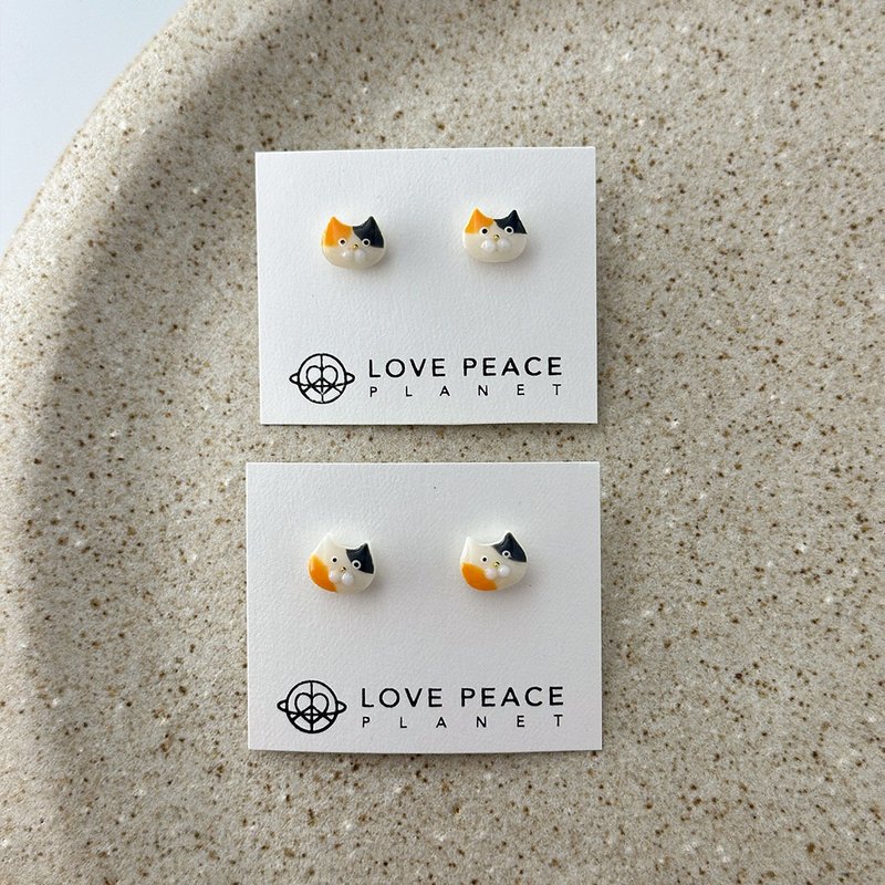 猫猫好朋友耳环 迷你款 | 三花A、三花B - 耳环/耳夹 - 树脂 橘色