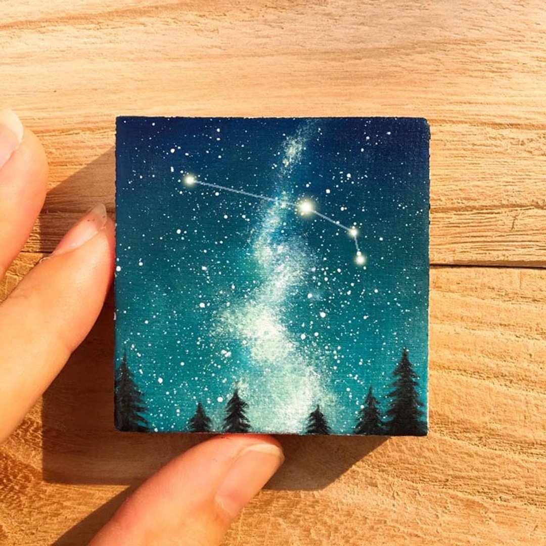 【白羊】十二星座星空袖珍油画。生日银河星辰书桌装饰迷你收藏。 - 海报/装饰画/版画 - 棉．麻 
