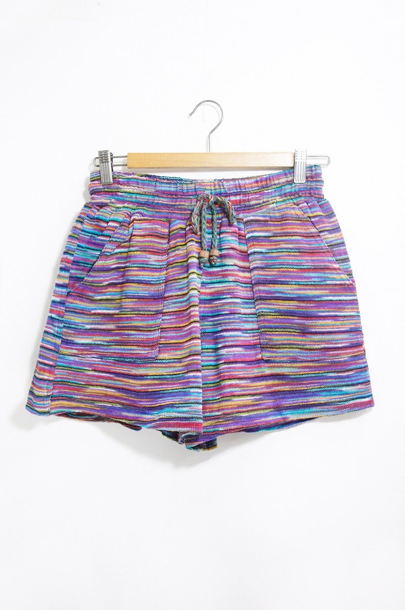 圣诞礼物 女装 手工限量 民俗风 民族风拼接针织短裤 - 渐层蓝紫色调 - 女装短裤 - 棉．麻 多色