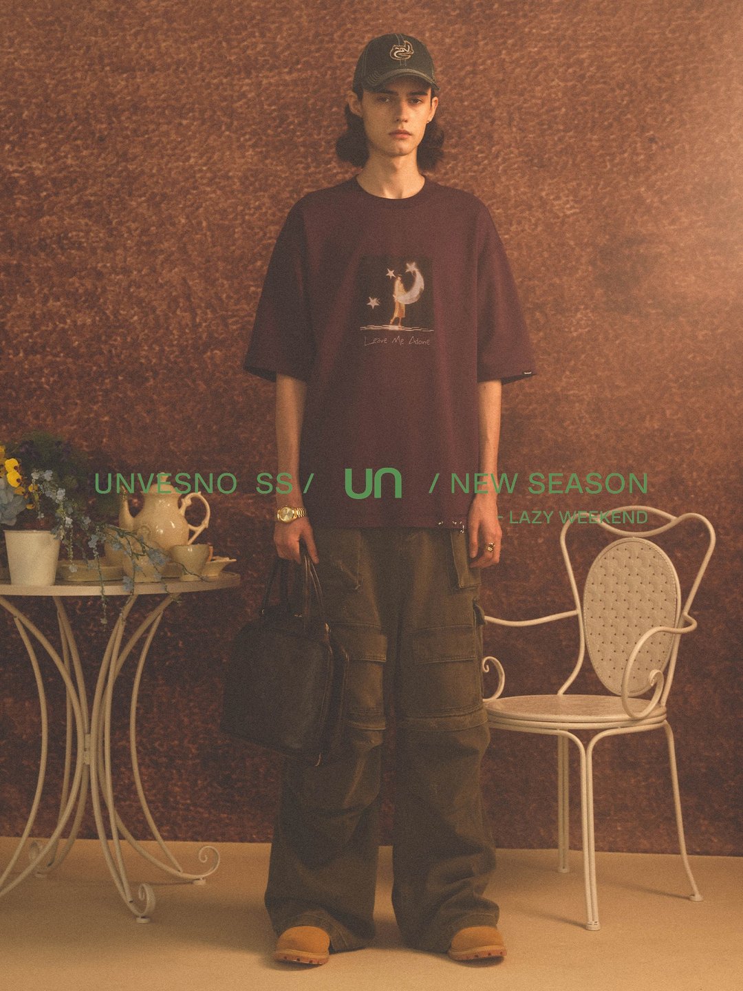 Unvesno(UN)春夏清凉情侣款宽松版休闲短袖美式复古印花短袖T恤 - 男装上衣/T 恤 - 棉 