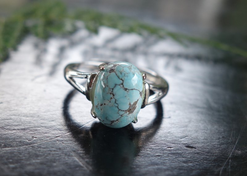 Ring 天然老绿松石 戒指 2.45克 绿松石 活口指环 老珠子 古董 - 戒指 - 玉石 绿色