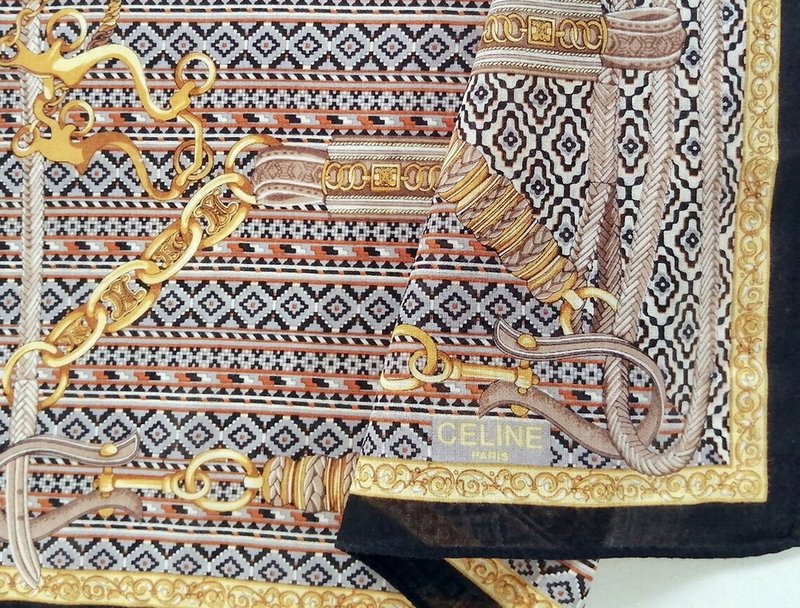 Celine 复古手帕珠宝图案图案 19 x 18.5 英寸 - 手帕/方巾 - 棉．麻 卡其色