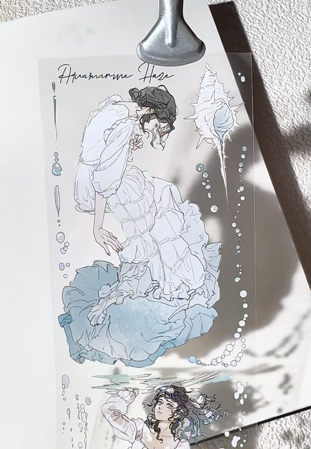 雾纱 シアー 少女 透明感 水中夢 線画 PET 和紙膠帶 貝殼光 - 纸胶带 - 其他材质 多色