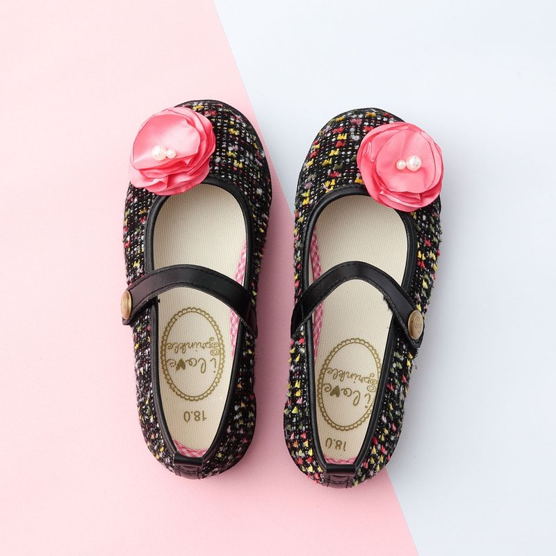 Mandy毛呢缎面珍珠花娃娃鞋 - 童装鞋 - 其他人造纤维 多色