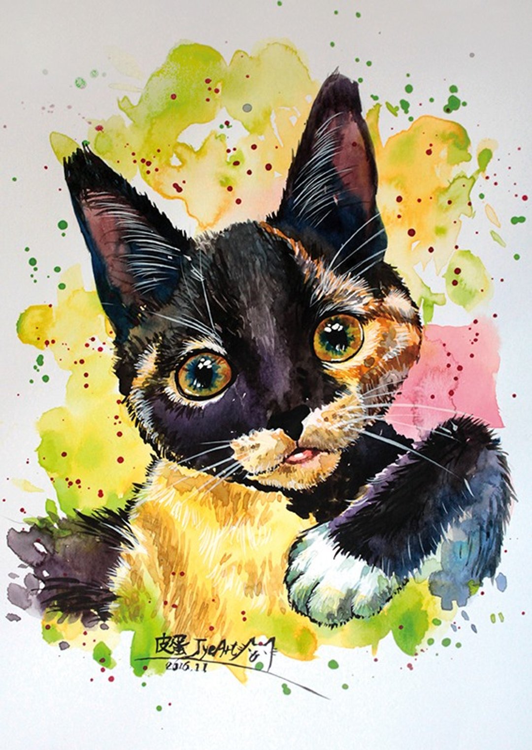 [喵信片] 水彩手绘猫 - 皮蛋 岱瑁猫 (单张购买区) - 卡片/明信片 - 纸 多色