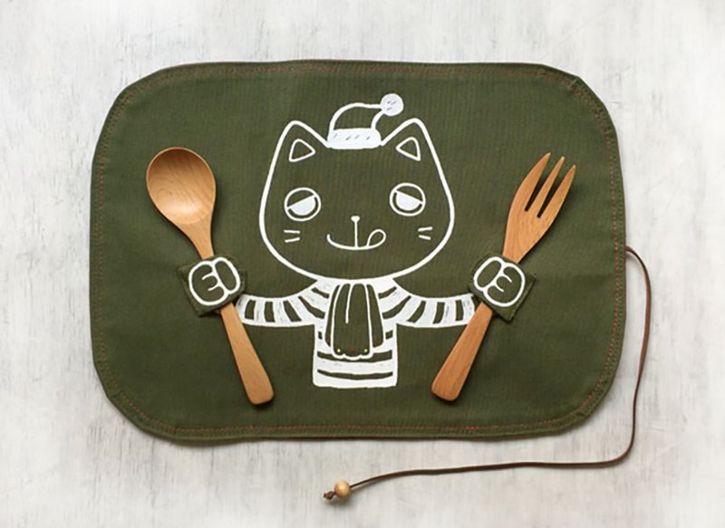 圣诞派对 贪吃小猫收纳餐垫 / 绿 / 交换礼物 - 餐垫/桌巾 - 棉．麻 绿色